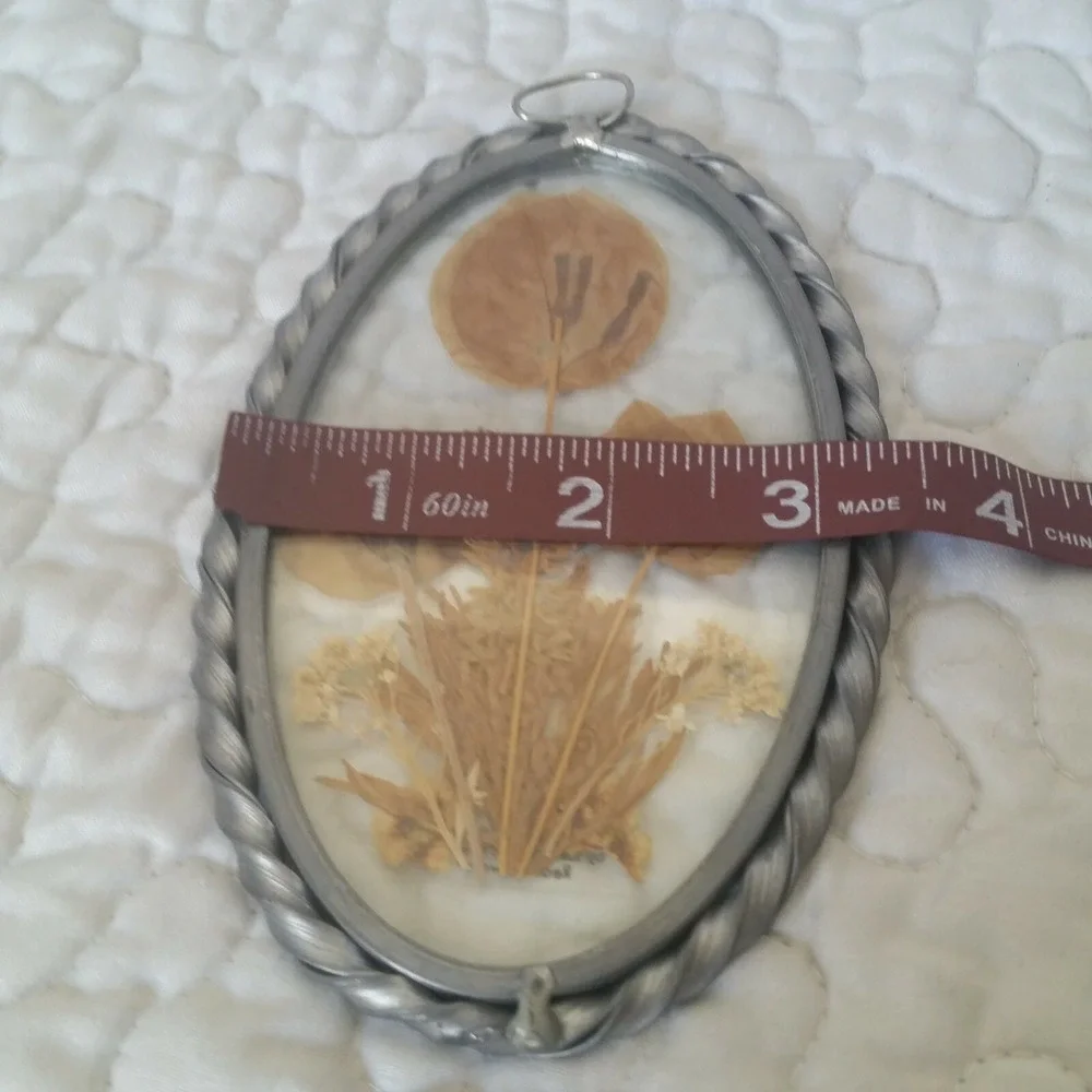 Vintage Dried Flower Oval Glass Frame Retro Boho Nature Lasting Impressions USA